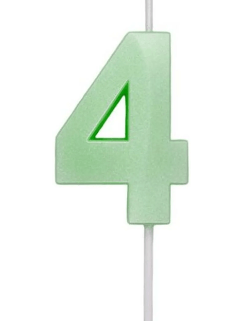 VELA MINI DESIGN VERDE CANDY NUMERO 4 SILVER FESTAS