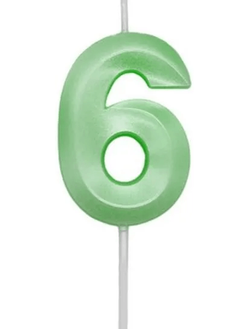 VELA MINI DESIGN VERDE CANDY NUMERO 6 SILVER FESTAS