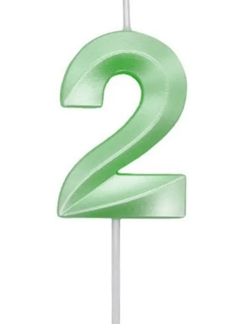 VELA MINI DESIGN VERDE CANDY NUMERO 2 SILVER FESTAS