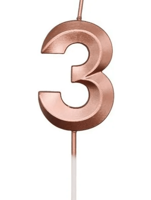 VELA MINI DESIGN ROSE GOLD NUMERO 3 SILVER FESTAS