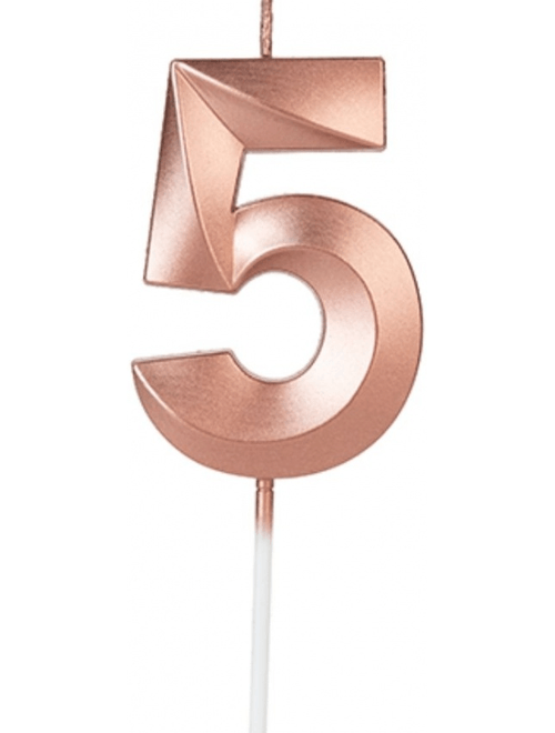 VELA MINI DESIGN ROSE GOLD NUMERO 5 SILVER FESTAS