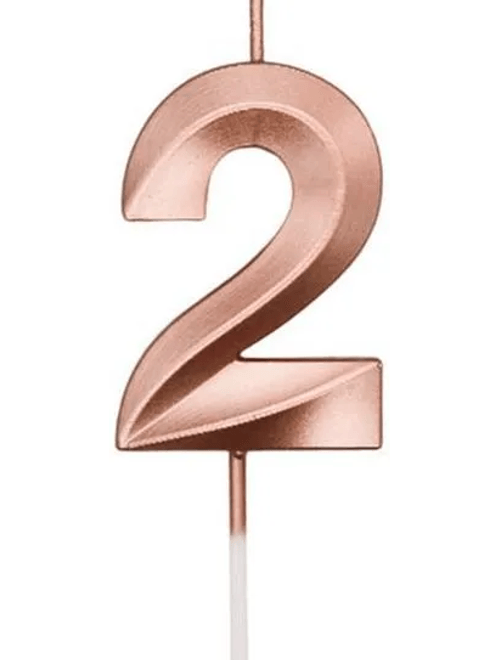 VELA MINI DESIGN ROSE GOLD NUMERO 2 SILVER FESTAS