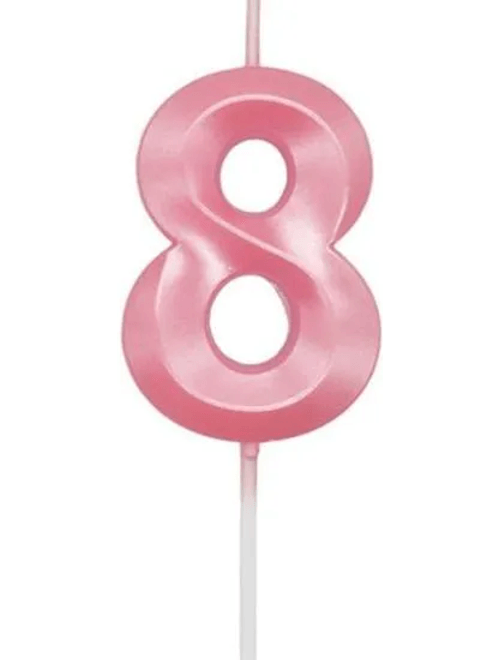 VELA MINI DESIGN ROSA CANDY NUMERO 8 SILVER FESTAS