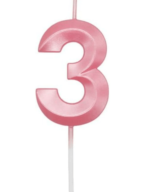 VELA MINI DESIGN ROSA CANDY NUMERO 3 SILVER FESTAS