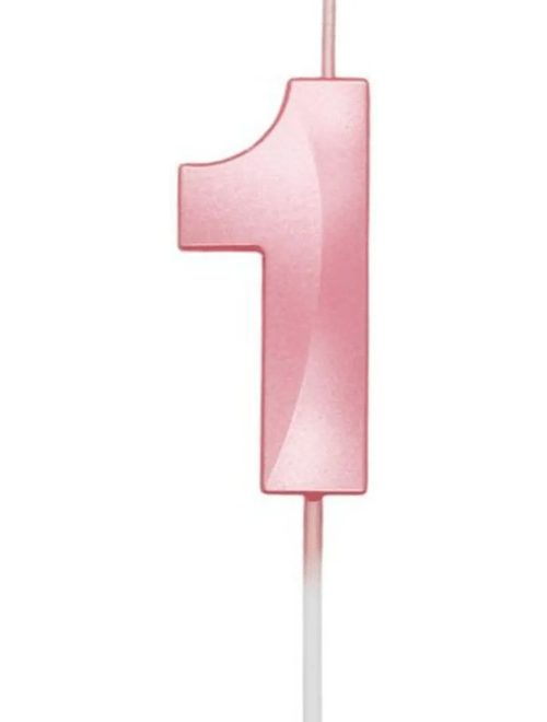 VELA MINI DESIGN ROSA CANDY NUMERO 1 SILVER FESTAS