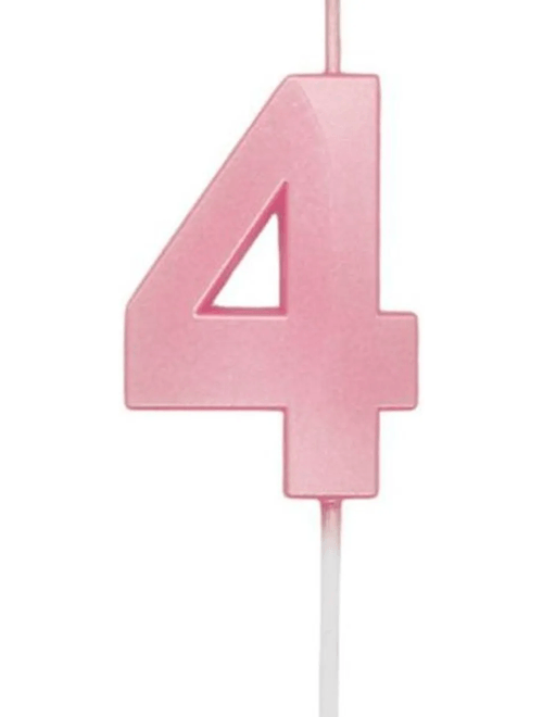 VELA MINI DESIGN ROSA CANDY NUMERO 4 SILVER FESTAS