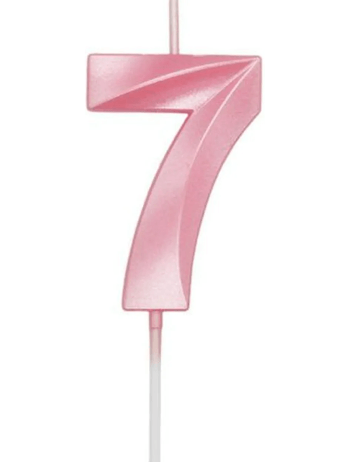 VELA MINI DESIGN ROSA CANDY NUMERO 7 SILVER FESTAS