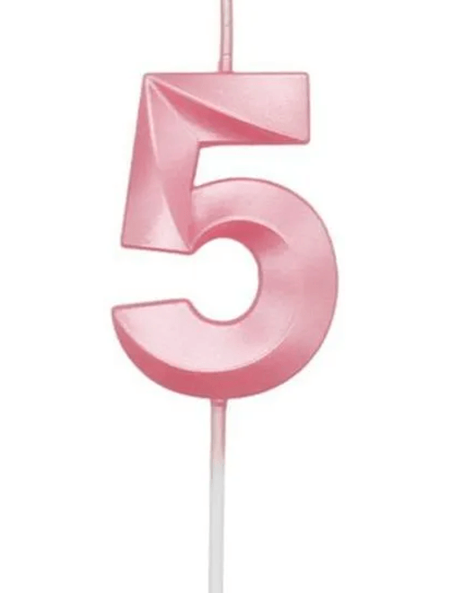 VELA MINI DESIGN ROSA CANDY NUMERO 5 SILVER FESTAS