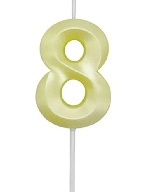 VELA MINI DESIGN AMARELO CANDY NUMERO 8 SILVER FESTAS