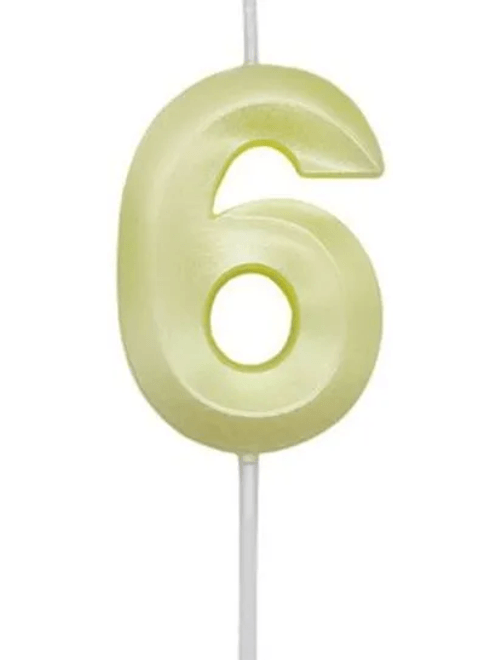 VELA MINI DESIGN AMARELO CANDY NUMERO 6 SILVER FESTAS