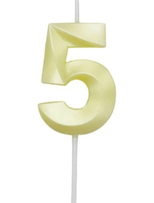 VELA MINI DESIGN AMARELO CANDY NUMERO 5 SILVER FESTAS