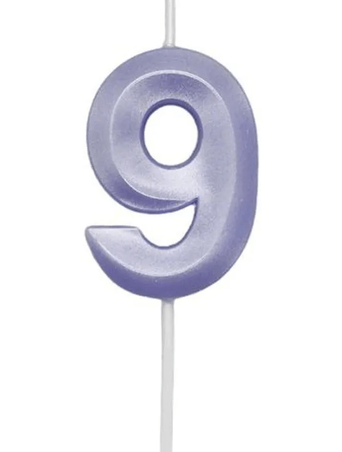 VELA MINI DESIGN LILAS CANDY NUMERO 9 SILVER FESTAS