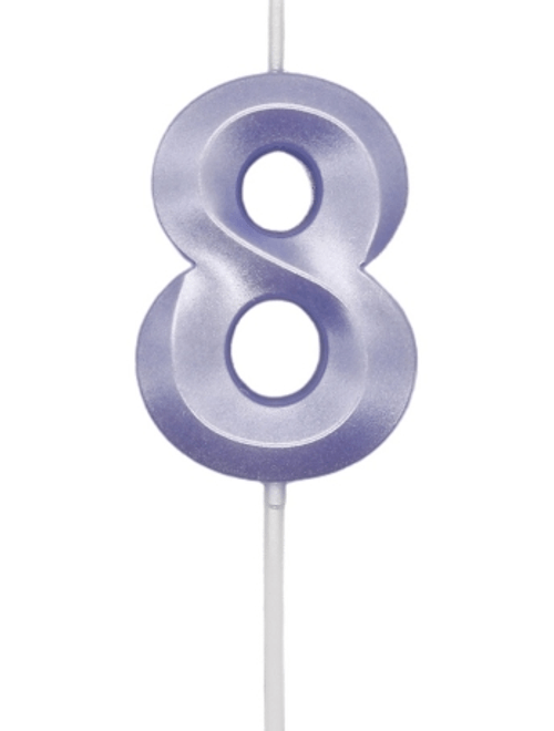 VELA MINI DESIGN LILAS CANDY NUMERO 8 SILVER FESTAS
