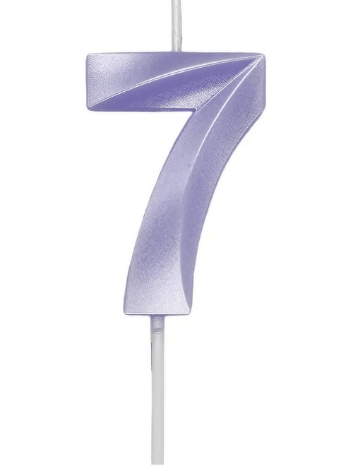 VELA MINI DESIGN LILAS CANDY NUMERO 7 SILVER FESTAS