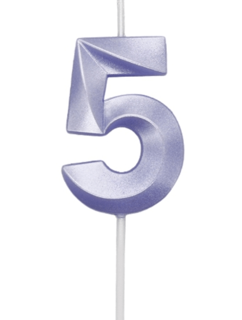 VELA MINI DESIGN LILAS CANDY NUMERO 5 SILVER FESTAS