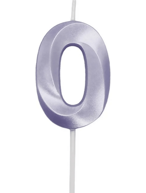 VELA MINI DESIGN LILAS CANDY NUMERO 0 SILVER FESTAS