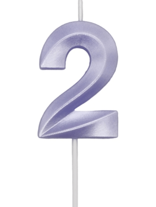 VELA MINI DESIGN LILAS CANDY NUMERO 2 SILVER FESTAS