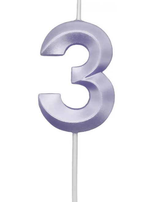 VELA MINI DESIGN LILAS CANDY NUMERO 3 SILVER FESTAS