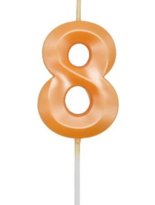 VELA MINI DESIGN LARANJA CANDY NUMERO 8 SILVER FESTAS