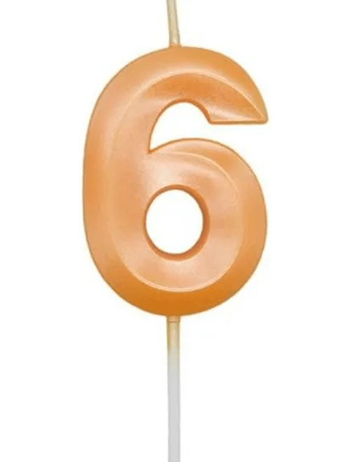 VELA MINI DESIGN LARANJA CANDY NUMERO 6 SILVER FESTAS