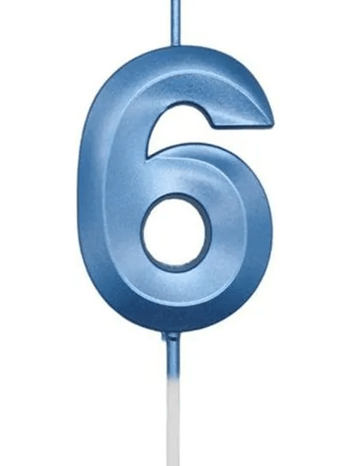 VELA MINI DESIGN AZUL NUMERO 6 SILVER FESTAS