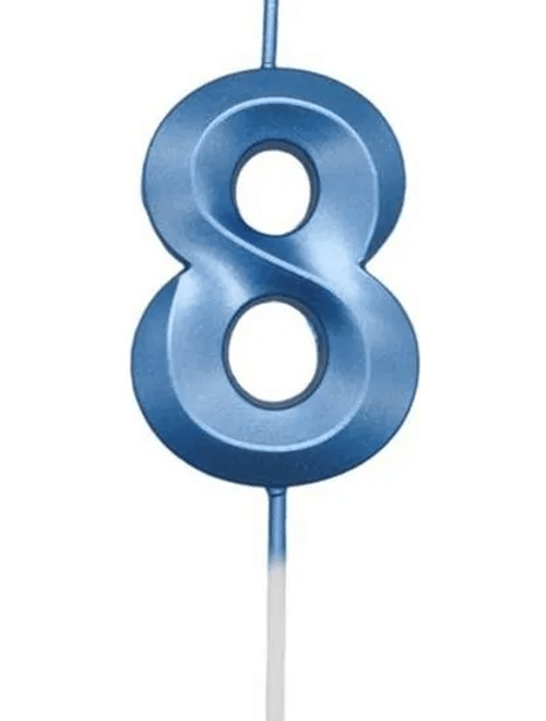 VELA MINI DESIGN AZUL NUMERO 8 SILVER FESTAS