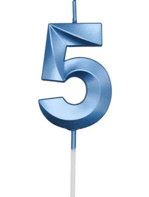 VELA MINI DESIGN AZUL NUMERO 5 SILVER FESTAS
