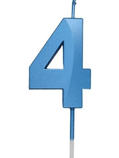 VELA MINI DESIGN AZUL NUMERO 4 SILVER FESTAS