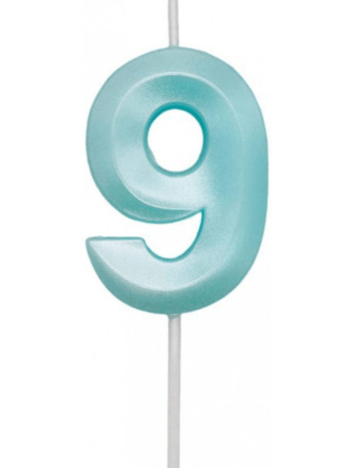 VELA MINI DESIGN AZUL TIFFANY NUMERO 9 SILVER FESTAS