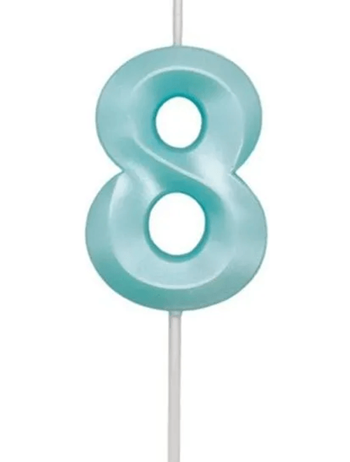 VELA MINI DESIGN AZUL TIFFANY NUMERO 8 SILVER FESTAS