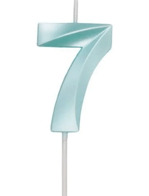VELA MINI DESIGN AZUL TIFFANY NUMERO 7 SILVER FESTAS