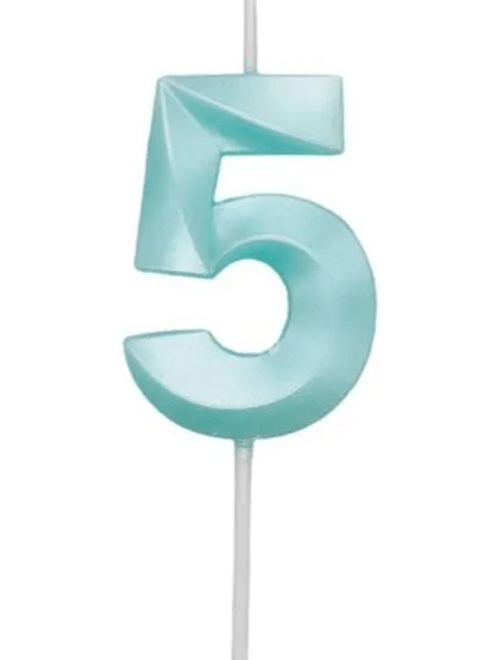 VELA MINI DESIGN AZUL TIFFANY NUMERO 5 SILVER FESTAS