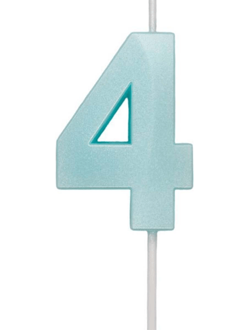 VELA MINI DESIGN AZUL TIFFANY NUMERO 4 SILVER FESTAS