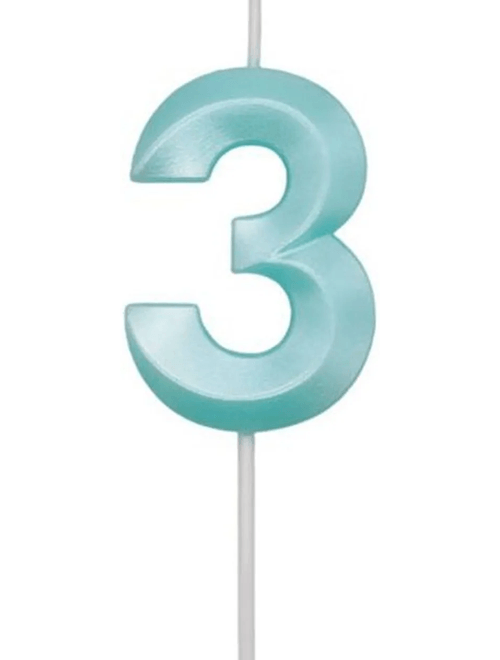 VELA MINI DESIGN AZUL TIFFANY NUMERO 3 SILVER FESTAS