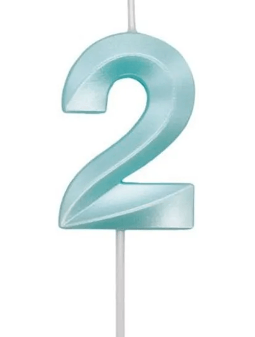 VELA MINI DESIGN AZUL TIFFANY NUMERO 2 SILVER FESTAS