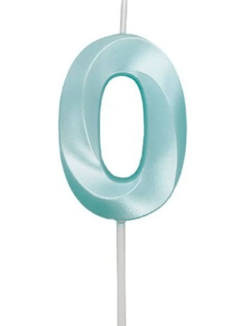 VELA MINI DESIGN AZUL TIFFANY NUMERO 0 SILVER FESTAS