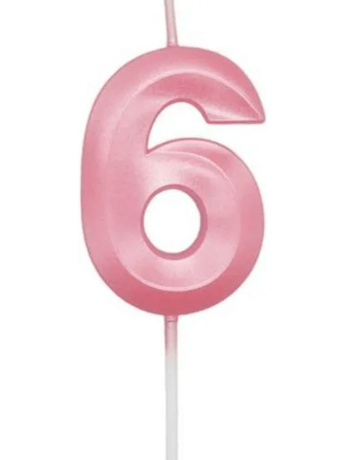 VELA DESIGN ROSA CANDY NUMERO 6 SILVER FESTAS