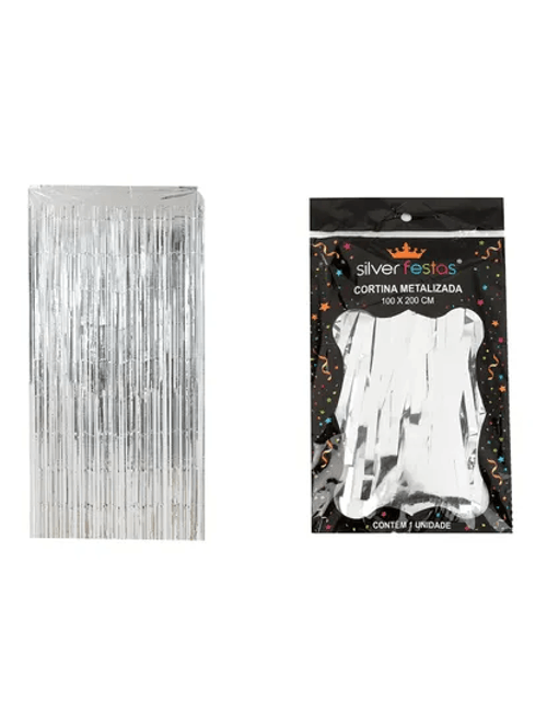 CORTINA METALIZADA PRATA 100X200CM SILVER FESTAS