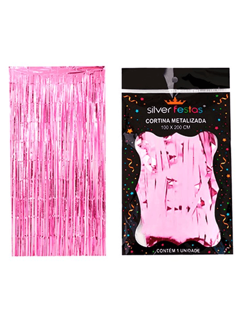 CORTINA METALIZADA ROSA BEBE 100X200CM SILVER FESTAS