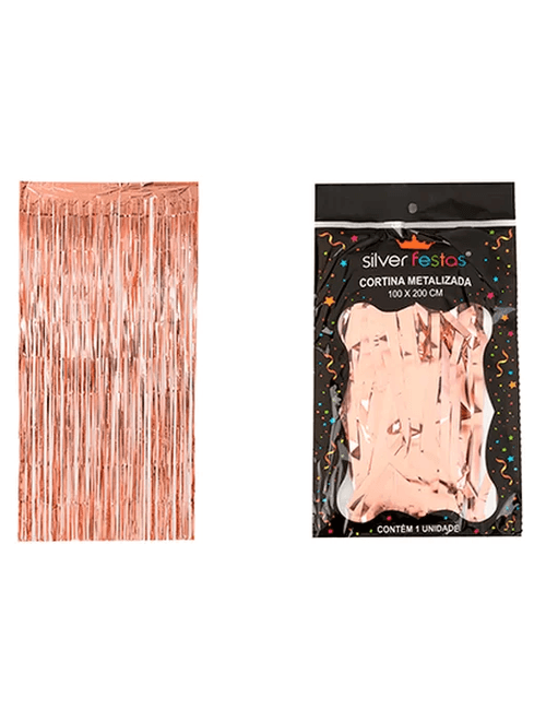 CORTINA METALIZADA ROSE GOLD 100X200CM SILVER FESTAS