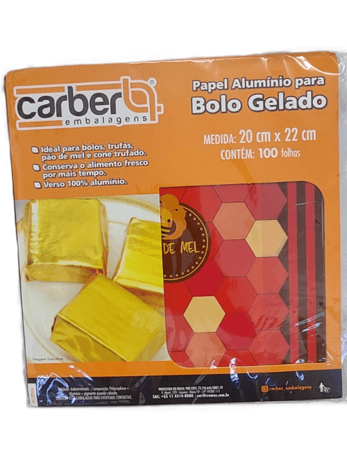 PAPEL ALUMINIO PARA BOLO GELADO 20X22CM ABELINHA VERMELHA COM 100 UNIDADES CARBER