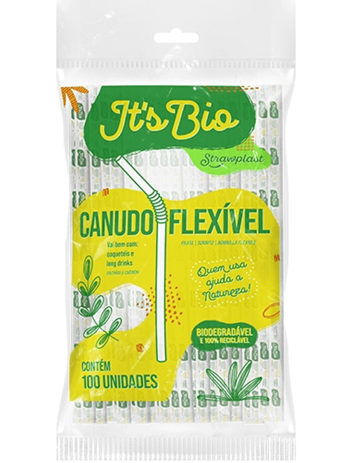 CANUDO FLEXIVEL CRISTAL BIODEGRADAVEL COMUM COM 100 UNIDADES STRAWPLAST