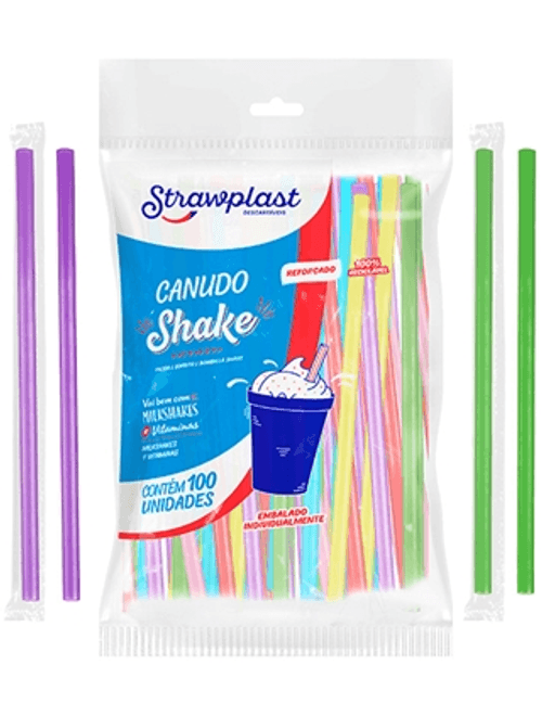 CANUDO SHAKE REFORCADO 100% RECICLAVEL COM 100 UNIDADES STRAWPLAST