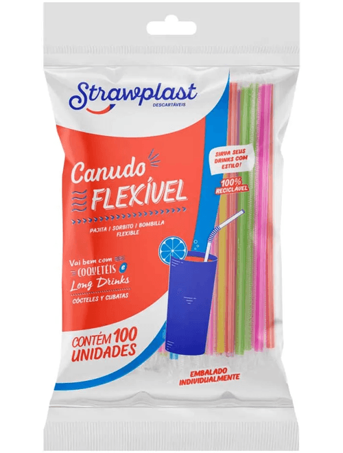 CANUDO FLEXIVEL 100% RECICLAVEL COM 100 UNIDADES STRAWPLAST