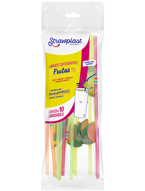 CANUDO DECORATIVO FRUTAS COM 10 UNIDADES STRAWPLAST