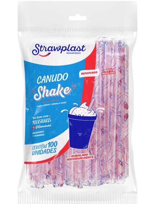 CANUDO SHAKE REFORCADO 100% RECICLAVEL COM 100 UNIDADES STRAWPLAST