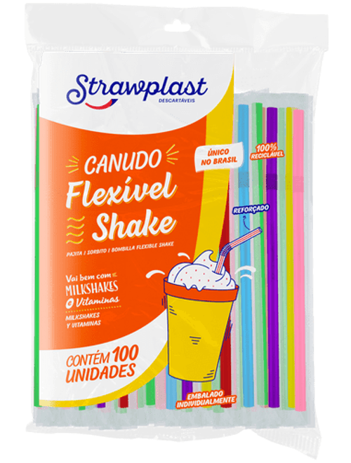 CANUDO FLEXIVEL SHAKE MISTO 100% RECICLAVEL COM 100 UNIDADES STRAWPLAST