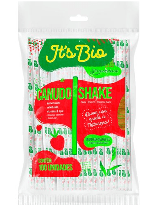 CANUDO SHAKE BIODEGRADAVEL COM 100 UNIDADES STRAWPLAST