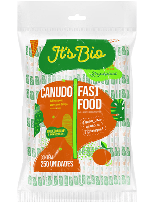 CANUDO FAST FOOD CRISTAL BIODEGRADAVEL COM 250 UNIDADES STRAWPLAST
