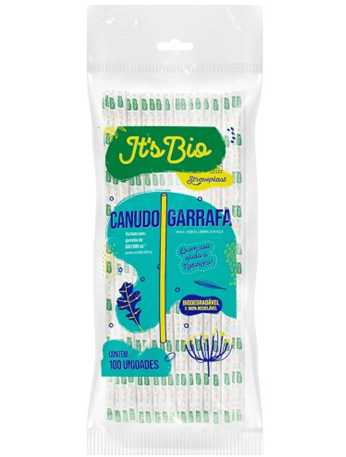 CANUDO GARRAFA BIODEGRADAVEL COM 100 UNIDADES STRAWPLAST